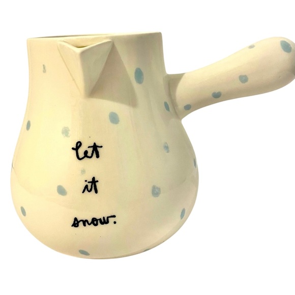 Rae Dunn Cocoa Pot Snowman Let it Snow White & Blue Spots 2018 Magenta 6.5” Tall - Picture 3 of 9